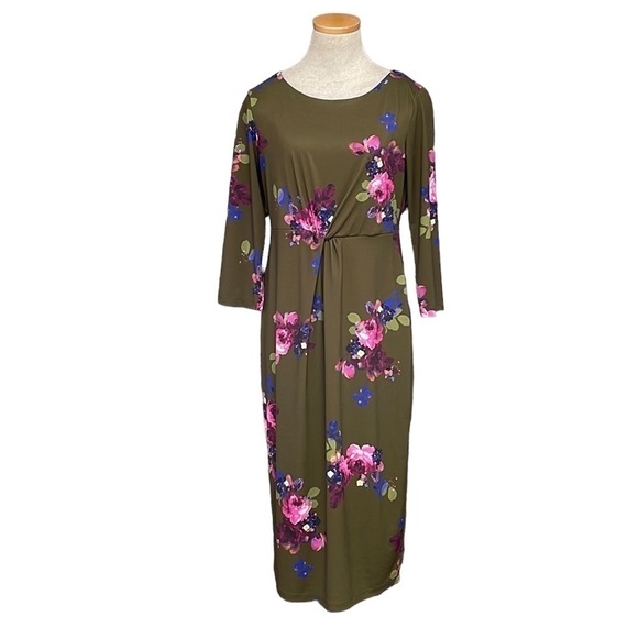 Joules Natalie Dress Long Sleeve Twist Front Midi Green Floral Size 8 - Picture 1 of 16